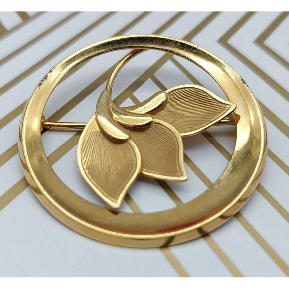 Mid Century Gold 1/20 -12k GF Curtis Curtman Round Floral Brooch Pin Lightweight - Picture 5 of 9